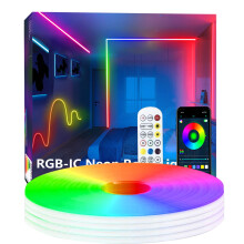httpsmp 10m Neon Rope Light, Ws2811 RGB+IC Flexible Led Lights Control with App/Remote, Chase Mode, IP67 Outdoor Waterproof, Music Sync Light Strip f