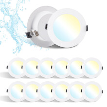 Grebeam 12 Pack LED Recessed Downlights, 7W, IP44 Bathroom & Kitchen Ceiling Spot Lights, 3CCT Adjustable (3000K/4000K/6000K), Fits 95-110mm Holes