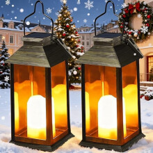Yowin Solar Lanterns for The Garden 2 Pack Hanging Solar Lights with Flickering Candle, Outdoor Lanterns Waterproof Garden Gifts, Table Lamp for Balc