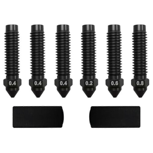 6Pcs Hardened Steel Nozzles for Centauri Carbon/Centauri, with 2pcs Silicone Cover Sock,3D Printer P