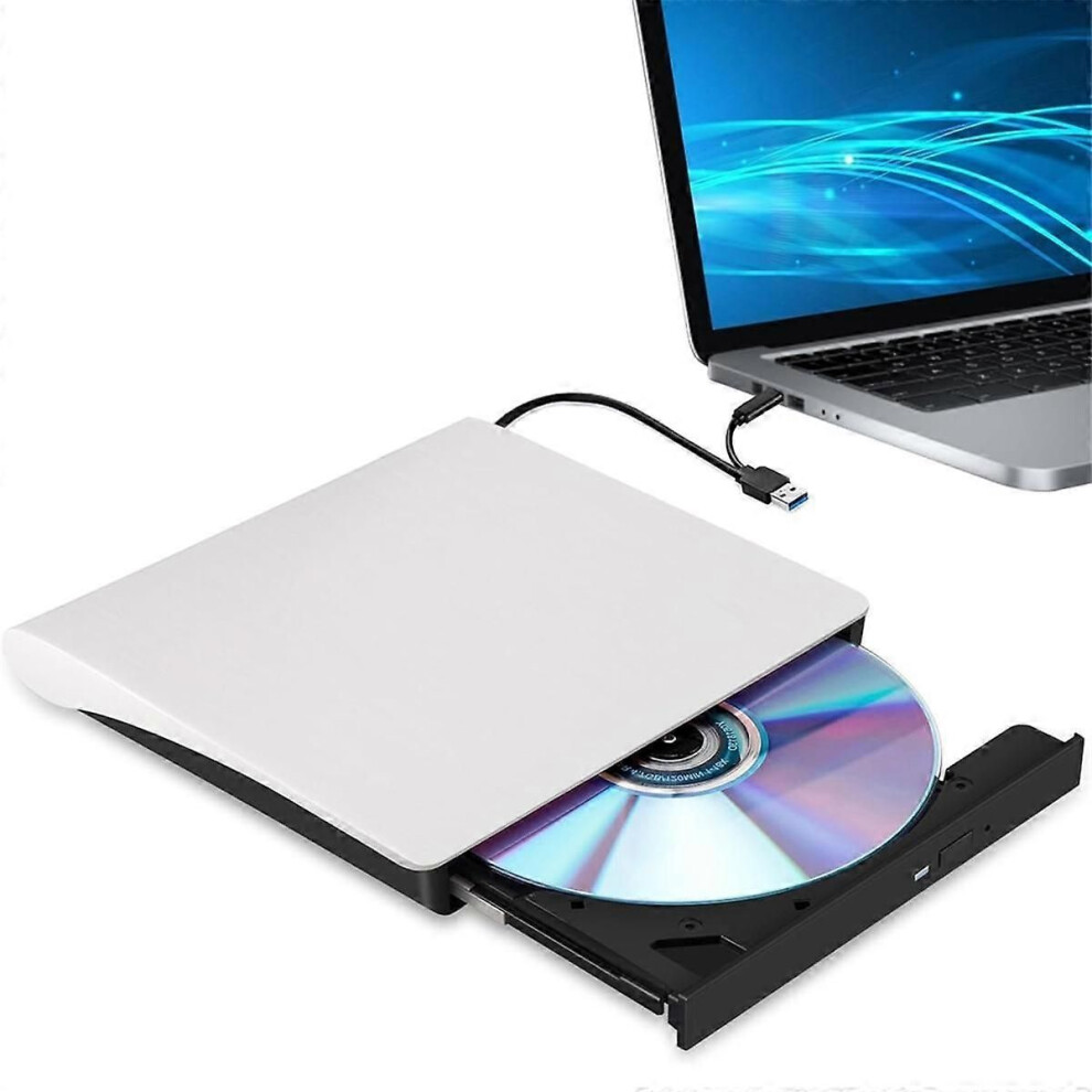 External Cd Dvd +/-Rw Drive, Usb 3.0 & Usb-C Portable Cd & Dvd Rom Burner Player Reader Writer Rewriter Disc Drive, White 9152359556095