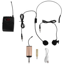 Wireless Microphone Set with Head-Wear + Lavalier Lapel Mics mitter Receiver UHF Frequency for