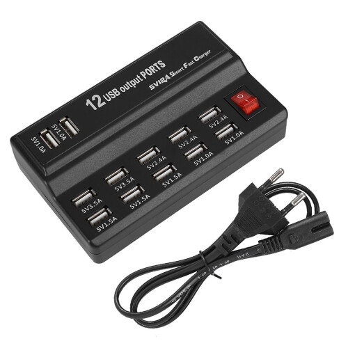 12 θύρες USB Hub 5V 10A Τροφοδοτικό Φόρτισης Προσαρμογέας Φορτιστή για Ταξίδια στο Σπίτι
