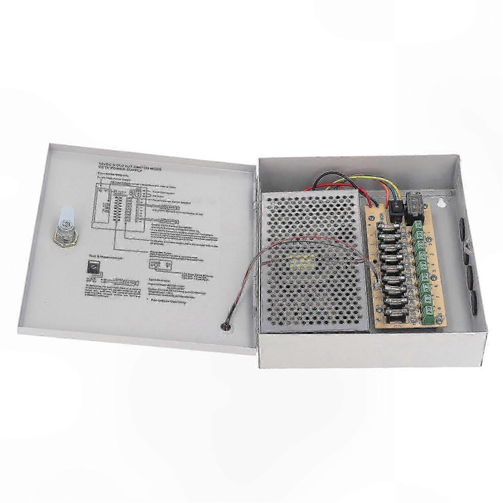 9-Channel 12V 10A Power Supply Unit With Lock, 110V-220V Input For Cctv Systems 9152359539319