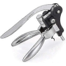 Wine Opener with Foil Cutter & Stopper - Manual Corkscrew Bottle Opener, Silver