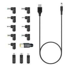 USB To DC Power Cable with 13 Interchangeable Plug Connectors Adapter