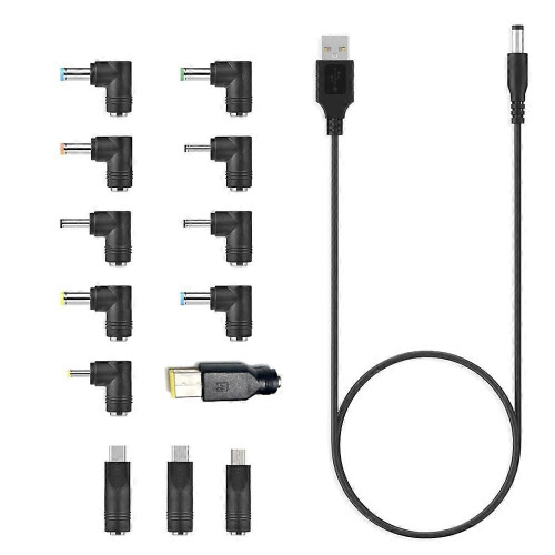 USB To DC Power Cable with 13 Interchangeable Plug Connectors Adapter
