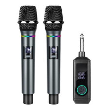 Langaton mikrofoni UHF-kiinteä taajuus 2 kanavaa Käsimikrofoni, joka on yhteensopiva juhlakaraoken kanssa
