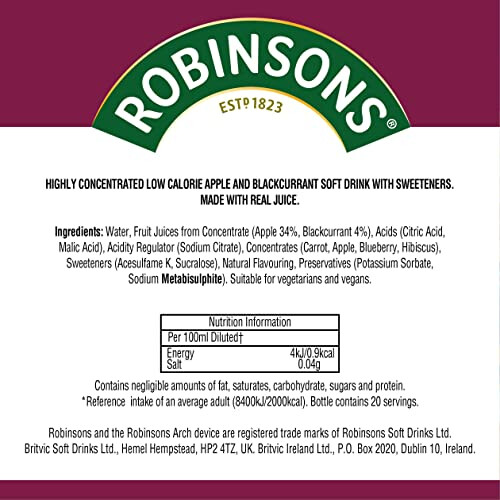 Robinsons Mini Apple & Blackcurrant On - The - Go Squash 66ml (Pack 6) 1