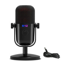 Gaming USB Condenser Microphone Mic with RGB Light/Buttons Mute compatible for PC Gaming Recording Streaming Black