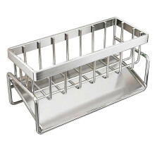 Porta spugne compatibile con lavello da cucina, organizer per sapone in acciaio inox con vassoio di