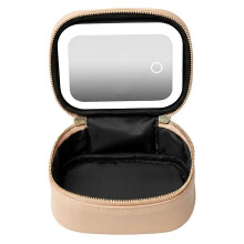 Rechargeable Travel Makeup Bag with LED Mirror, Compact Touch Screen Tabletop Cosmetic Mirror, 3 Colors Light C