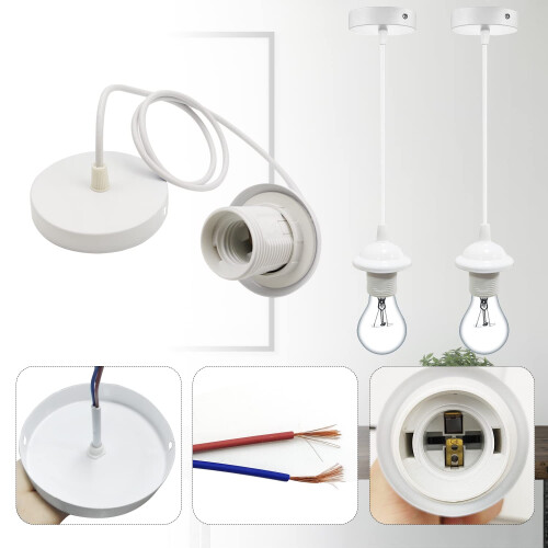 ZHIQIN 2 Pack E27 Pendant Light Ceiling Rose Set With 1M Cable - Modern White Fitting for Ceiling Pendant Lights 2
