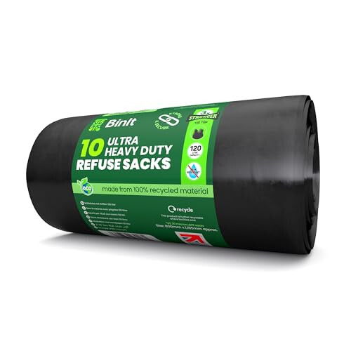 BIN IT 10 Tie Top, Ultra, 120 Litre XL Refuse Sacks, Bin Bags, Bin 1