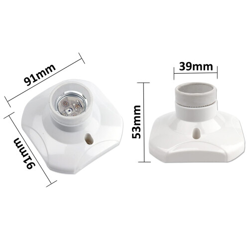 E27 Screw Light Bulb Socket Holder, ES Lamp Holder Base, Edison Screw E27 Wall Socket, Ceiling Light Fitting, AC 220-250V, White, 2pcs 2