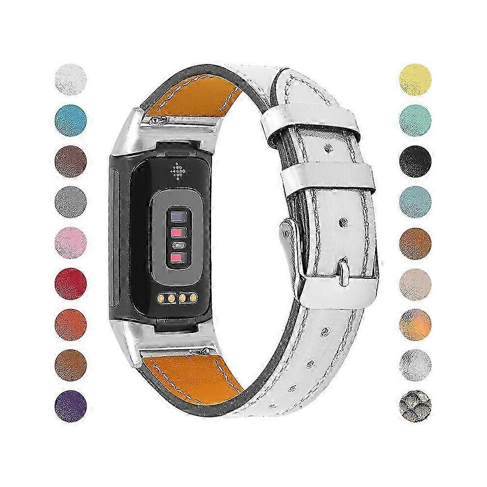 Leather Adjustable Strap For Fitbit Charge 6 5 - Watch Band Grey 9152359549417