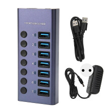 USB 3.0 Hub mit 7 Ports, 5 Gbit/s, 5 V, 2,4 A, 36 W, Einzelschalter, LED-Anzeige, USB 3.0 Dockingstation