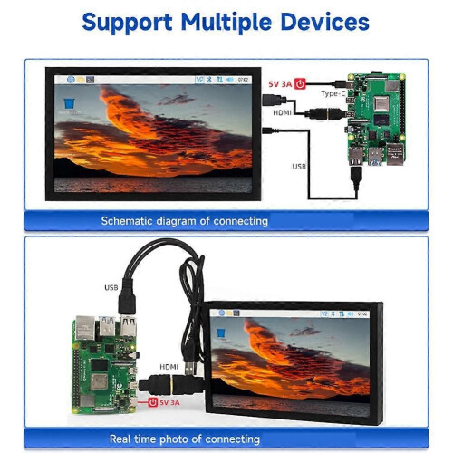 Φορητή οθόνη 7 ιντσών, οθόνη IPS 1024x600, συμβατή με HDMI, είσοδος 1