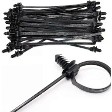 Push Mount Zip Ties 8 Inch Black, 100 Pack Cable Wire Ties with Push Pin Fir Tree Fasteners