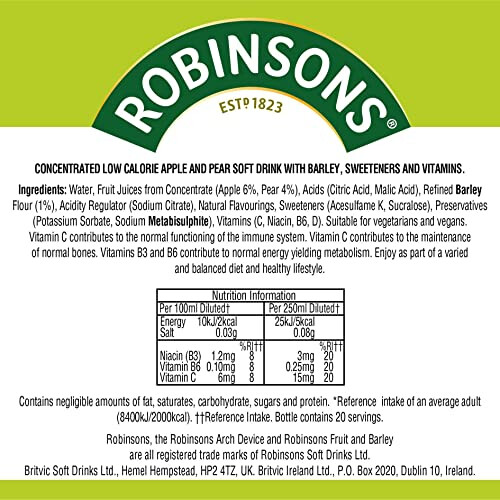 Robinsons Fruit & Barley Real Fruit Squash, Low Calorie. Apple & Pear 2
