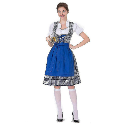 Abito Dirndl da donna, completo di 3 pezzi, abito midi e grembiule in pizzo, ideale per feste della