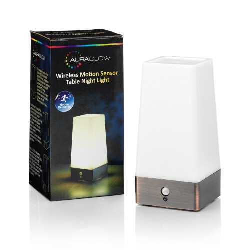 Auraglow Wireless PIR Motion Sensor Table Lamp Super Bright LED Battery Powered Hallway Night Light - Square - 1 Pack 2