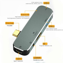PC-Computer-Typ-C-Verlängerungshub 5 in 1 3,55-mm-Klinkenbuchse PD100W USB 3.0/USB 3.1 -Kompatibler