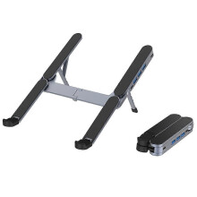 Supporto per laptop pieghevole 2 in 1 e hub USB C, supporto regolabile, docking station USB C multiporta