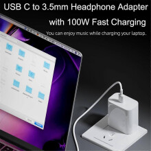USB-C-auf-Audio-Klinkenadapter mit 100-W-Schnellladefunktion, 2-in-1 USB-C-auf-3,5-mm-Klinkenbuchse