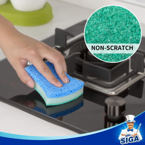 MRSIGA MultiUse Cellulose Scrub Sponge DualSided Dishwashing Sponge for Kit 2