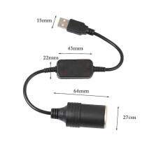 USB 5V To 12V Car Cigarette Lighter Socket Power Female Converter Adapter Cable