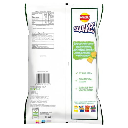 Walkers Walkers Squares Cheese  Onion Multipack Snacks Crisps 6x22g 1