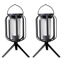 2 stuks vlamloze lantaarns op zonne-energie met voet, 4 instelbare standen, flikkerend effect, automatisch