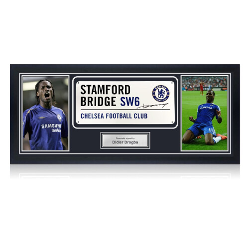 Didier Drogba Signed Chelsea Street Sign. Framed