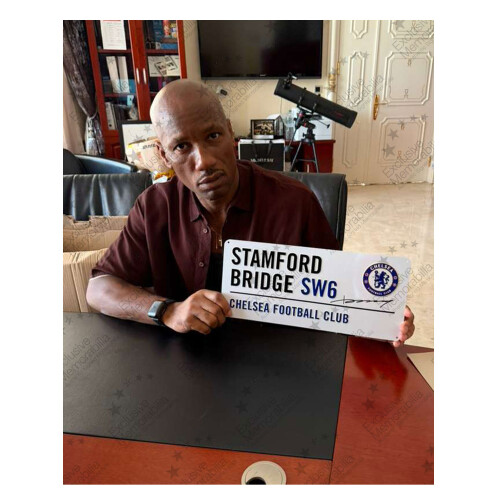 Didier Drogba Signed Chelsea Street Sign. Framed 1
