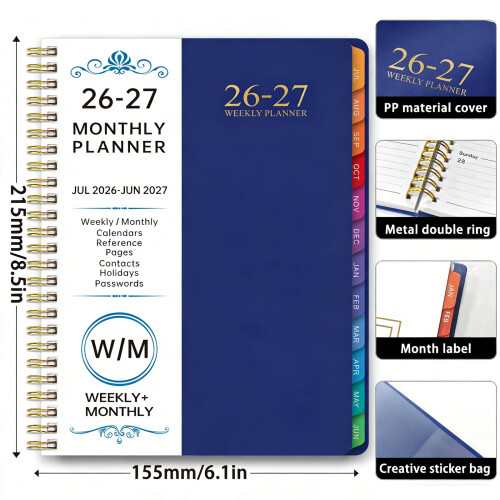 Monatsplaner 2026 mit Taschen-Twin-Coil-Bindung,-Schwarz 1