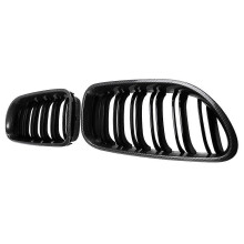 For F06 F12 F13 6-Series M6 Style 2012-2017 Carbon Fiber Style + Gloss Black Front Grilles Grille