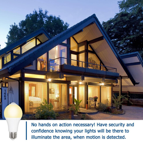Akynite E27 Motion Sensor LED Bulbs 12W Warm White, 1000LM, Detection Angle 120, Auto On Off, AC 220V, E27 Screw Motion Sensor Ceiling Light Bulb fo 1