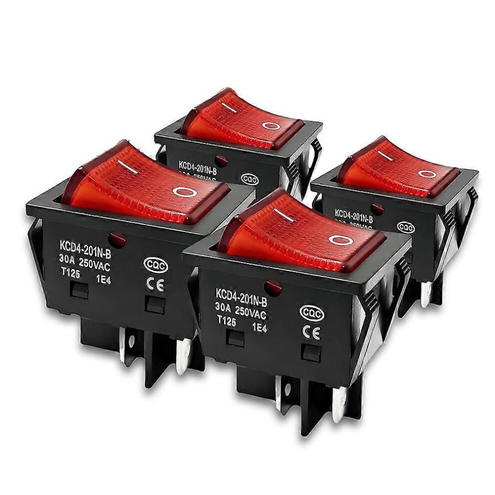30A 250V Ac Dpst 4 Pin Rocker Toggle Switch, 4Pack Red Lighted On/Off T125 Toggle Switch Heavy Duty Compatible Home Appliances 9152359638784