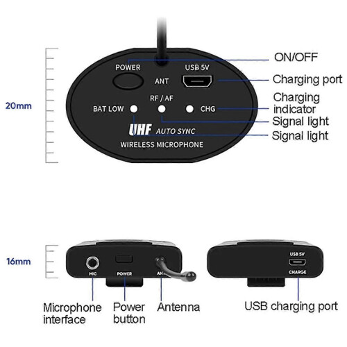 UHF Portable Wireless Headphone/Lvalier Microphone with Bodypack Transmitter and Receiver 1/4Inch O 1