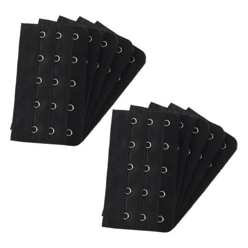 Black 5 Rows Hook and Eye Tape Extension Bra Strap Extender 10 Pcs for Women
