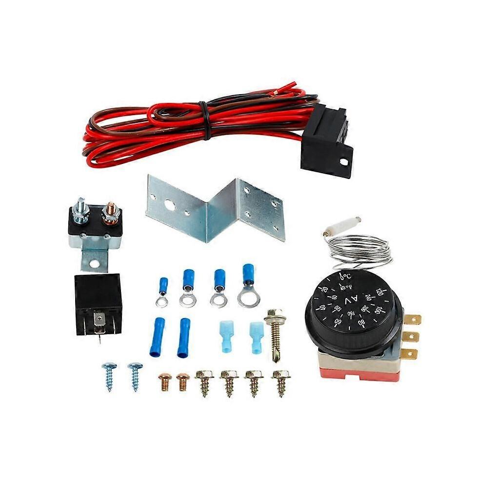 12V Electric Radiator Fan Thermostat Controller Kit Cooling Fan Wiring Relay Wire Kit For Car Truck 9152359489188