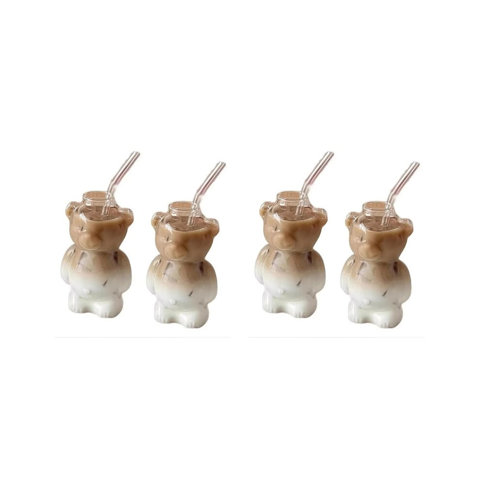 4X 320Ml Cartoon Bear Shaped Coffee Mug Cute Bear Mug Glass Cup With Straw Transparent Innovative Milk Coffee Water Cups 6032160379966