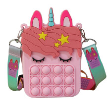 Children Cartoon Messenger Bag Kids Girl Cute Silicone Push Bubble Sensory Toy Shoulder Bag Pink