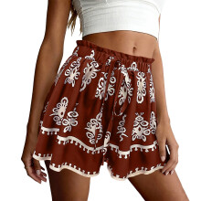 Womens Casual Drawstring Shorts  Elastic Waist Shorts ed-Red L