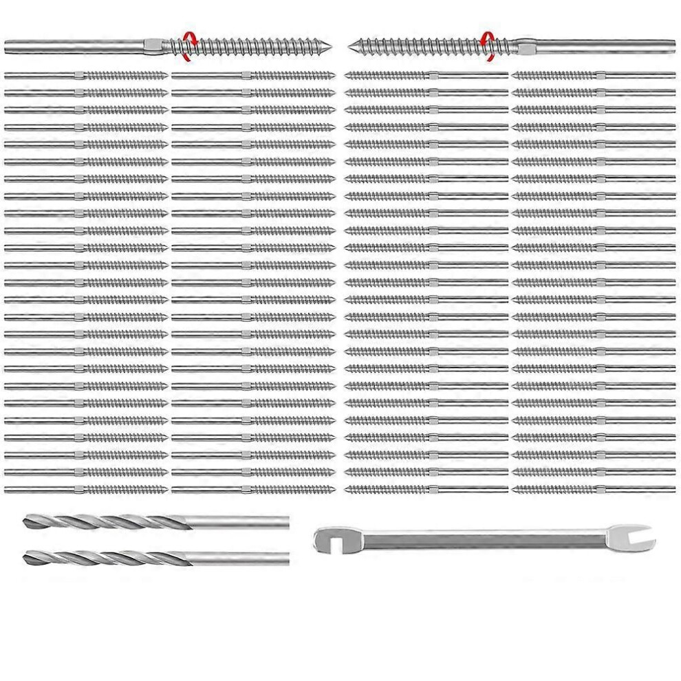 100 Pack T316 Stainless Steel 1/8Inch Right&Left Handed Thread Swage Lag Screws For Wood Post Of Steel Cable Railing Kit 9152359633802