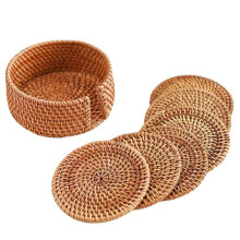 6Pcs Drink Coasters Set for Tea Accessories Round Tableware Placemat Dish Mat Rattan Weave Cup Mat Pad Diameter 10 cm