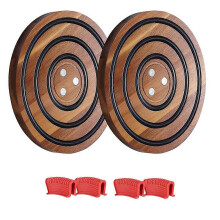 2 Pcs Magnetic Wooden Trivets, Black Silicone Rings, Magnetic Pot Holder for Le Creuset Enameled Cast Iron Dutch Oven
