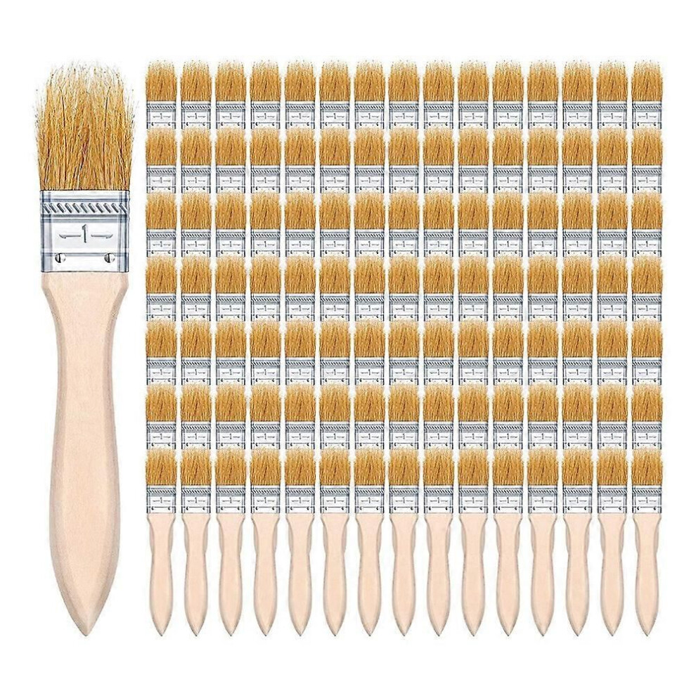 100Pcs 1 Inch Chip Paint Brushes Bulk, Small Paint Brush Brick Stain Paintbrushes Bristle Wood For Acrylic Paint, Crafts 9152359631341