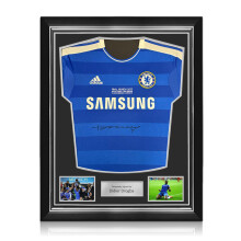 Didier Drogba Front Signed Original Chelsea 2011-12 Football Shirt: UCL Embroidery. Superior Frame